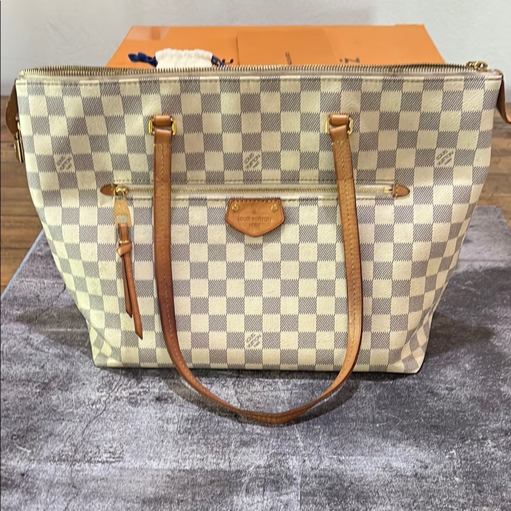 Louis Vuitton Checkered Tote with Brown Handles